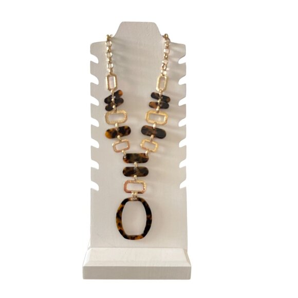 Chicos Tortoise Shell & Hammered Goldtone Adjustable Statement Necklace … - Picture 1 of 12